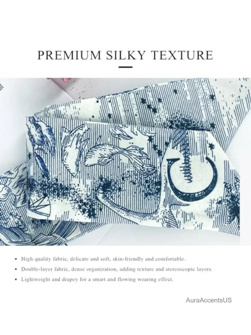 Silk Scarf Necklace Women Narrow Long Neckerchief Pearl Necklace Flower Stripe